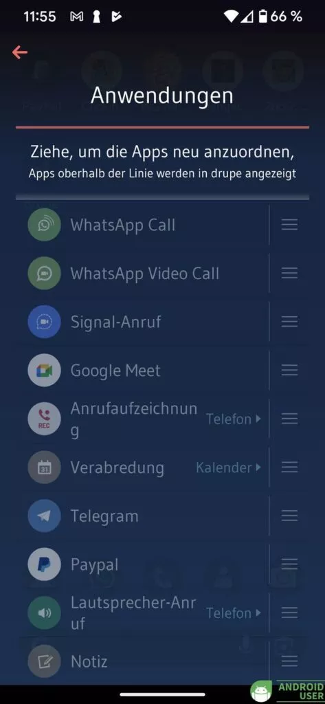 Drupe bietet in der Telefon App eine Anrufaufzeichnung