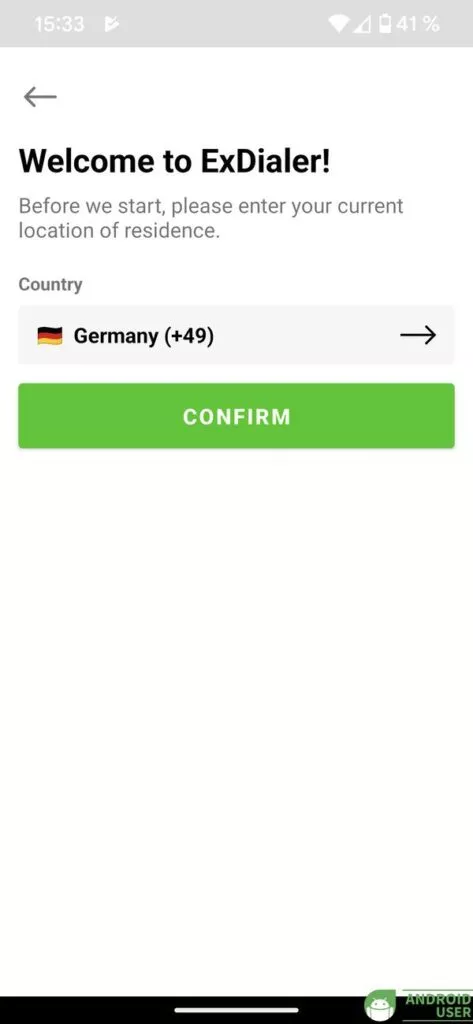 Du wählst dein Land aus in der Telefon App ExDialer
