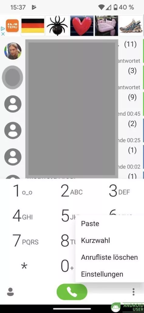 Der geöffnete Dialer mit den Einstellungen