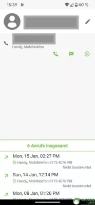 Ein Kontakt kann angerufen, eine SMS oder eine WhatsApp versendet werden