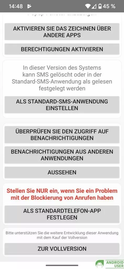 Es werden Berechtigungen in der Telefon App für Android benötigt
