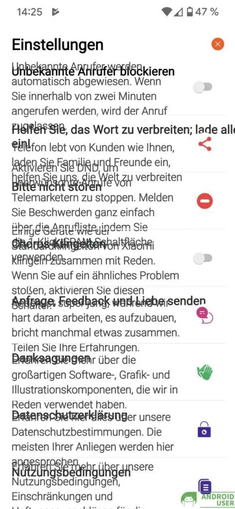 Die Einstellungen von Talk sind schlecht lesbar