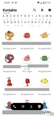 Mit dem Alphabet-Index wählst du Kontakte aus