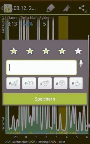 Abbildung 2: Mit einem Kommentar und der Vergabe von Sternen führen Sie ein persönliches Schlaftagebuch bei Sleep as Android.
