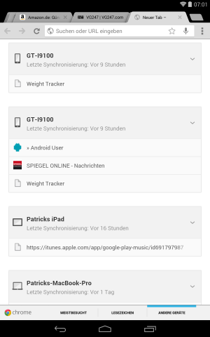 Abbildung 14: Die Ansicht der zuletzt geöffneten Tabs auf anderen Geräten beschränkt sich nicht auf Android-Geräte, wie man hier sieht.