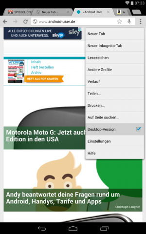 Abbildung 15: Hier muss man nur den Haken setzen, schon lädt das Gerät die entsprechende Seite neu und stellt die Desktop-Ansicht dar.