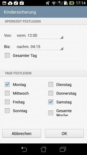 Abbildung 4: Auf Nummer sicher: Mit der Kindersicherungs-App kann man den Zugriff auf das Fonepad Note 6 steuern.