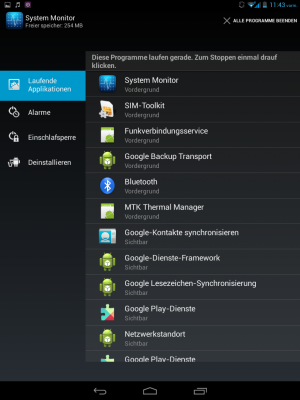 Über die vorinstallierte Systemmonitor-App löschen Sie unerwünschte Apps und stoppen wildgelaufene Prozesse.
