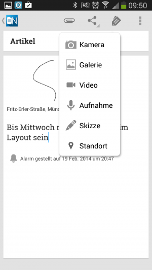 Wenn Sie möchten, fügen Sie Ihrer Notiz einen Anhang hinzu.