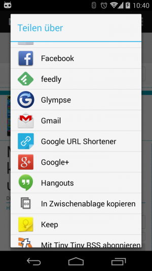 Über das Teilen-Menü lassen sich auch Links auf dem Handy verkürzen.