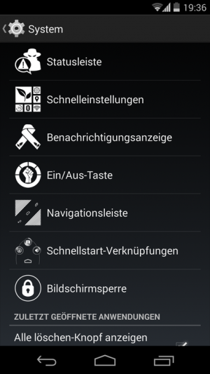 Abbildung 2: Die Schaltzentrale des Purity ROMs verfügt über sehr individuelle Icons.