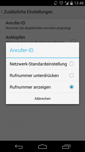 Abbildung 1: Die Übertragung deiner Rufnummer de-/aktivierst du in den Anrufeinstellungen.