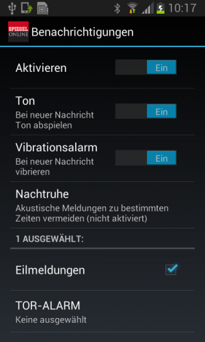 Abbildung 4: Den Alarmton bei Eilmeldungen kann man in vielen Nachrichten-Apps deaktivieren.