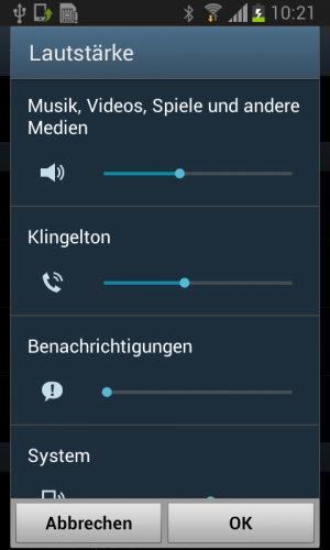 Abbildung 5: Die Lautstärke von Benachrichtigungen lässt sich getrennt vom Klingelton einstellen.