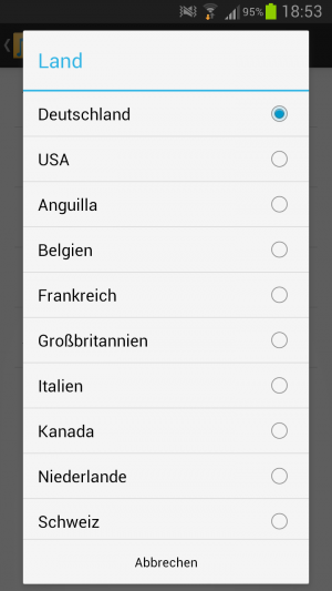 Abbildung 16: Die App kennt die Hitparaden aus vielen Ländern, Sie können aber auch alle wählen.