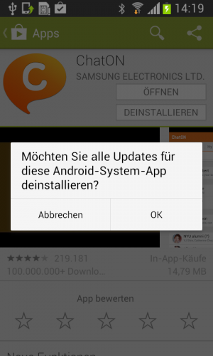 Abbildung 2: Bei vorinstallierten System-Apps lassen sich nur Updates deinstallieren.
