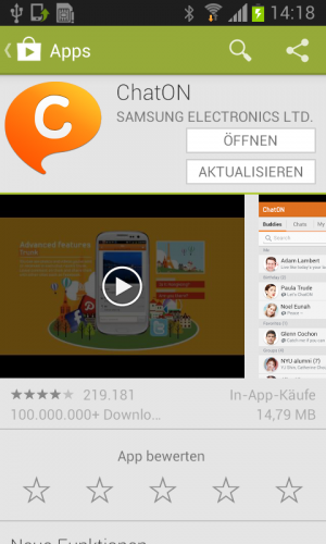 Abbildung 3: Die App selber kann man nicht löschen, sie ist fest im System verankert.