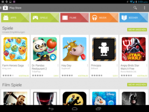 Abbildung 3: Im iPad-Format zeigt der Play Store fünf Icons ganz und fünf zur Hälfte an.