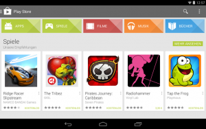 Abbildung 4: Das Nexus 7 zeigt trotz Breitformat auch nur fünf Icons in der Breite an, die zweite Reihe ist nicht mehr zu sehen.