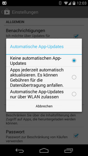 Abbildung 8: Automatisch App-Updates lassen sich im Play Store kontrollieren und auch deaktivieren.