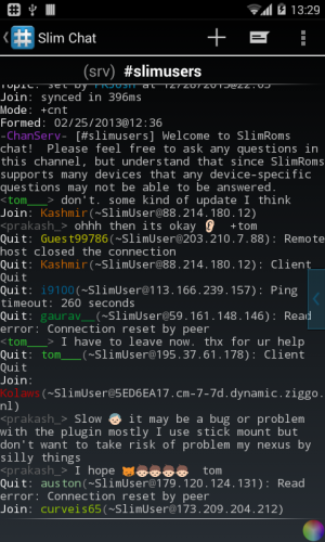 Abbildung 3: Für Hilfe und Support bringt SlimRom einen vorinstallierten IRC-Chat mit.