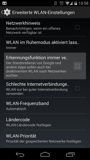 Abbildung 2: Seit Android 4.3 sucht das System auch bei deaktiviertem WLAN nach Netzen.