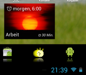 Das Widget gibt eine Vorschau auf die Weckzeit.
