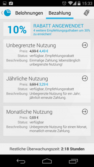 Vier Stunden sind gratis, anschließend stehen Ihnen die folgenden Optionen zur Verfügung.