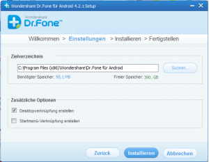Für die Installation können Sie lediglich den entsprechenden Pfad angeben und den Wunsch nach einem Desktop-Icon.