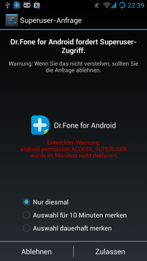 Dr.Fone installiert bei gerooteten Geräten eine Android.App im Hintergrund, die nicht sehr viel Vertrauen erweckt.