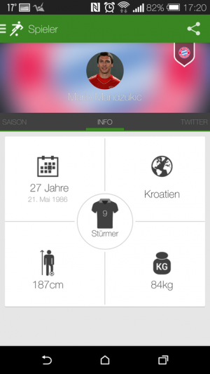 Onefootball verfügt auch über jede Menge Details jedes einzelnen Spielers eines Teams