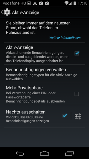 Abbildung 2: Die Aktiv Anzeige versorgt Sie stets mit den wichtigsten Informationen. Natürlich lässt sich die Anzeige auch abschalten.