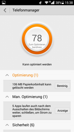 Abbildung 4: Der Telefonmanager hilft dabei, Speicher freizumachen und die installierten Apps im Griff zu behalten.