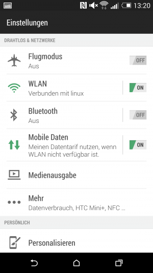 Abbildung 7: Optisch zwar aufgemotzt, aber sonst unterscheiden sich die Einstellungen von Sense 6 nicht von einem Standard-Android.