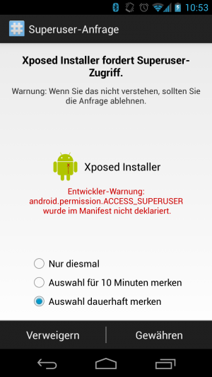 Abbildung 3: Spätestens bei der Installation des Frameworks müssen Sie der App Root-Rechte gewähren.