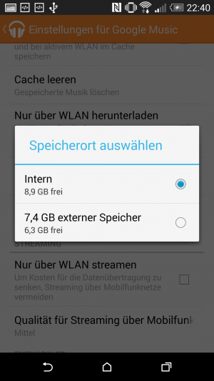 Abbildung 4: Als eine von Google signierte App darf Google Play Music Dateien auf der externen SD-Karte ablegen.