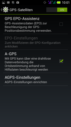 Damit das GPS brauchbar wird, müssen Sie in den Standorteinstellungen mindestens A-GPS aktivieren.