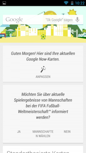 Bereits beim ersten Start bietet der Assistent von Google die Fußball-Resultate zur Auswahl.