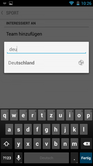 Ein Fingertip auf Team hinzufügen und die drei Buchstaben "deu" genügen, um Deutschland in der Auswahlliste zu finden.