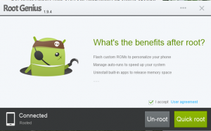 Auf Wunsch lässt sich das IceFox F9/THL T100S mit Root Genius auch wieder unrooten.