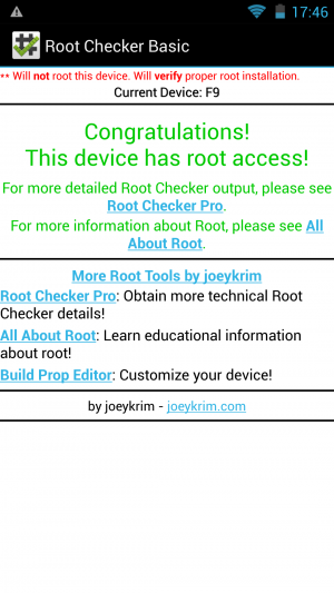 Nach zwei Neustarts und etwas Nachhilfe von Titanium Backup vermeldete der Root-Checker endlich, dass das Handy nun gerootet ist.