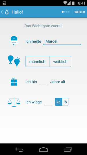 Beim Setup macht man Angaben zum Alter, Geschlecht und Gewicht und zu den Schlafgewohnheiten.