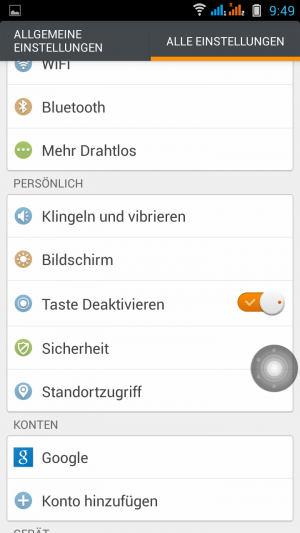 "Taste deaktivieren" schaltet einen schwebenden Software-Button auf dem Display an.