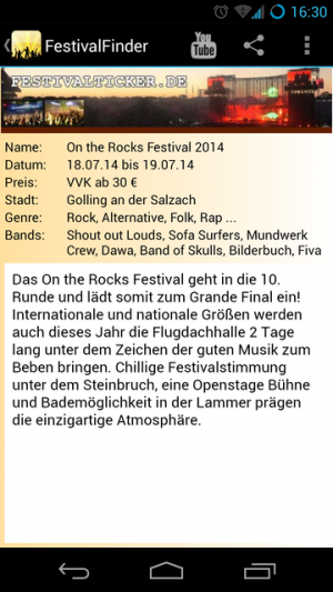 Der Festivalfinder beinhaltet zu jeder Veranstaltung zahlreiche Zusatzinformationen.