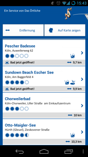 Der Strandbadguide zeigt bereits auf der Startseite alle Bäder in der Nähe an.