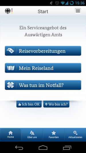 Die App des Auswärtigen Amtes verfügt über ein umfangreiches Serviceangebot.
