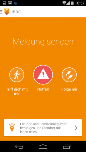 Die App bietet drei Möglichkeiten: sich treffen, einen Notruf absetzen oder den Standort regelmäßig teilen.