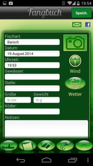 Das Fangbuch ist eine der Hauptkomponenten der Angeln-Pro-App.