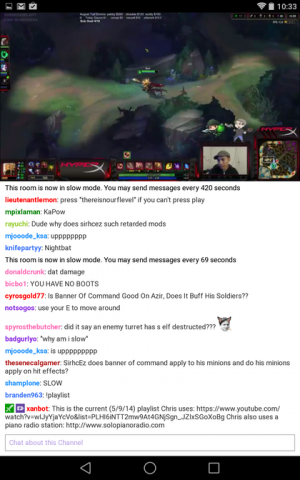 Über die Android-App kann man dem Player nicht nur live zuschauen, sondern auch mit ihm und den anderen Zuschauern chatten.