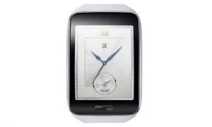 Die "Gear S" von Samsung besitzt ebenfalls ein gebogenes AMOLED-Display, Samsung liefert die Uhr aber mit Tizen aus, nicht mit Android Wear. Bild: samsungmobilepress.com